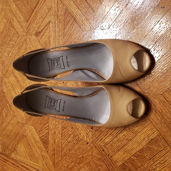 Beige Leather Peep-toe Heels - Picture 3 of 9